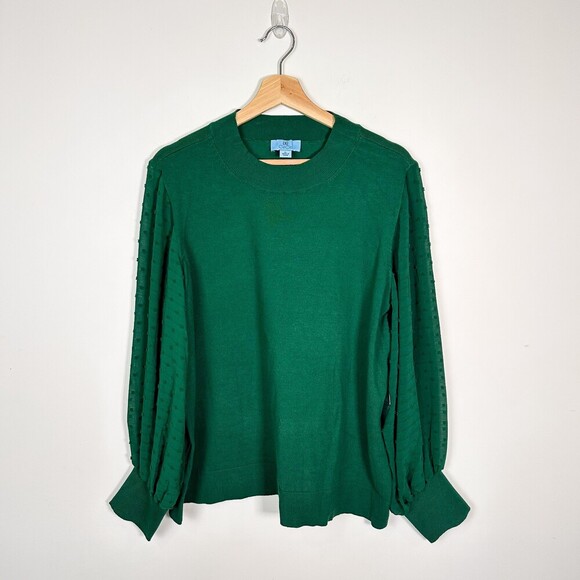 NWT CeCe Womens Clip Dot Sleeve Sweater Alpine Green Sz Large Semi Sheer Sleeve - Picture 4 of 12